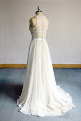 Glamorous White Appliques Chiffon Wedding Dress Sleeveless Ruffles A-line Bridal Gowns On Sale-27dress