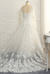 Glamorous White Mermaid Lace Wedding Dresses With Appliques Longsleeves Jewel Bridal Gowns On Sale-27dress