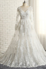 Glamorous White Mermaid Lace Wedding Dresses With Appliques Longsleeves Jewel Bridal Gowns On Sale-27dress