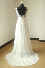 Glamorous White Straps Appliques Wedding Dress Sleeveless V-neck Chiffon Bridal Gowns On Sale-27dress