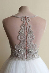 Glamorous White Tulle Crystal Beaded Wedding Dress Halter Seeveless Bridal Gowns On Sale-27dress