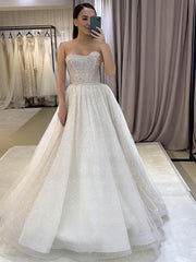 Glitter Sweetheart Ball Gown Wedding Dress with Sweep Train