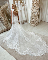 Glorious Lace Mermaid Wedding Dress Sleeveless Online-27dress
