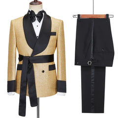 Shawl Lapel Double Breasted Gold Wedding Suits
