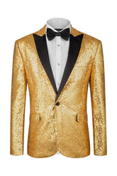 Golden Sequins Peaked Lapel Prom Suits