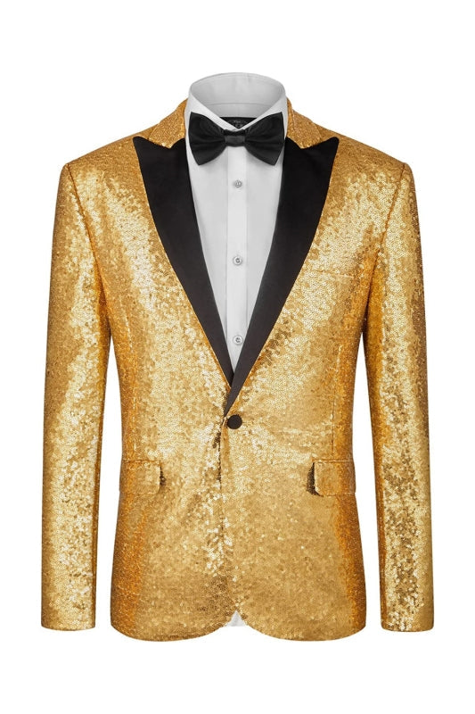 Golden Sequins Peaked Lapel Prom Suits