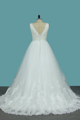 Gorgeous A-Line Tulle Wedding Dress Sleeveless Lace Pearls Bridal Gowns On Sale-27dress