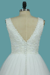 Gorgeous A-Line Tulle Wedding Dress Sleeveless Lace Pearls Bridal Gowns On Sale-27dress