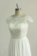 Gorgeous Appliques Chiffon Wedding Dress White Shortsleeves A-line Bridal Gowns On Sale-27dress