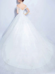 Gorgeous Ball Gown Off-the-shoulder Tulle Court Train Wedding Dress With Beading