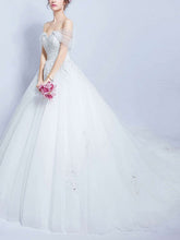Gorgeous Ball Gown Off-the-shoulder Tulle Court Train Wedding Dress With Beading
