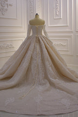 Gorgeous Ball Gown Strapless Sequins Wedding Dress Long Sleeves Tulle Lace Bridal Gowns On Sale-27dress
