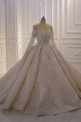 Gorgeous Ball Gown Strapless Sequins Wedding Dress Long Sleeves Tulle Lace Bridal Gowns On Sale-27dress