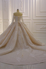 Gorgeous Ball Gown Strapless Sequins Wedding Dress Long Sleeves Tulle Lace Bridal Gowns On Sale-27dress