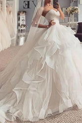 Gorgeous Ball Gown Sweetheart Tulle Wedding Dress with Cascading Ruffles-27dress