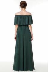 Gorgeous Chiffon Flounced Crinkle Cold-shoulder Long Bridesmaid Dresses Affordable-27dress