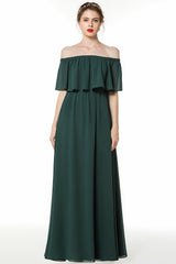 Gorgeous Chiffon Flounced Crinkle Cold-shoulder Long Bridesmaid Dresses Affordable-27dress