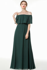 Gorgeous Chiffon Flounced Crinkle Cold-shoulder Long Bridesmaid Dresses Affordable-27dress
