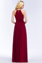 Gorgeous Chiffon Halter Deep V-Neck Burgundy Bridesmaid Dresses Affordable-27dress