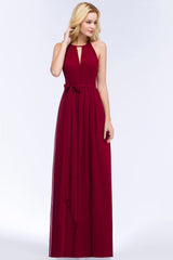 Gorgeous Chiffon Halter Deep V-Neck Burgundy Bridesmaid Dresses Affordable-27dress