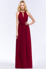Gorgeous Chiffon Halter Deep V-Neck Burgundy Bridesmaid Dresses Affordable-27dress