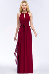 Gorgeous Chiffon Halter Deep V-Neck Burgundy Bridesmaid Dresses Affordable-27dress