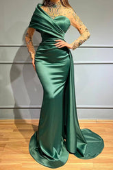 Gorgeous Crystal Mermaid Ruffles Prom Dress High Neck With Long Sleeves