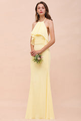 Gorgeous Daffodil Mermaid Halter Ruffle Bridesmaid Dress-27dress