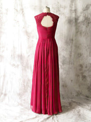 Gorgeous Fuchsia Lace Chiffon Mother of the Bride Dress with Square Neckline, Ruffles and Zipper Back