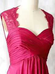Gorgeous Fuchsia Lace Chiffon Mother of the Bride Dress with Square Neckline, Ruffles and Zipper Back