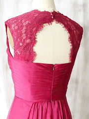 Gorgeous Fuchsia Lace Chiffon Mother of the Bride Dress with Square Neckline, Ruffles and Zipper Back
