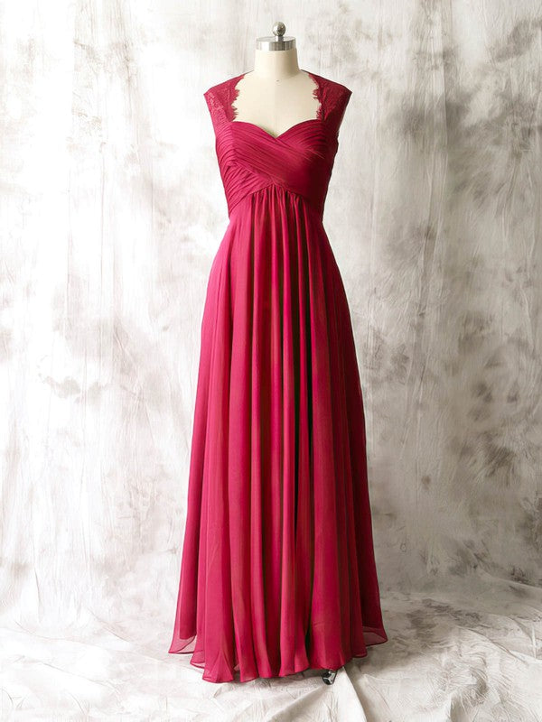 Gorgeous Fuchsia Lace Chiffon Mother of the Bride Dress with Square Neckline, Ruffles and Zipper Back