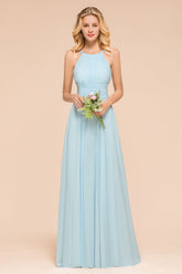 Gorgeous Halter Ruffle Sky Blue Affordable Bridesmaid Dress-27dress