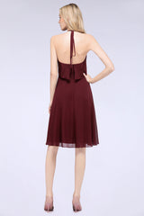 Gorgeous Halter Sleeveless Chiffon Short Bridesmaid Dress with Ruffle-27dress