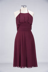 Gorgeous Halter Sleeveless Chiffon Short Bridesmaid Dress with Ruffle-27dress