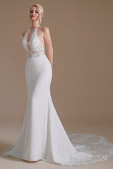 Gorgeous Halter Sleeveless Mermaid Wedding Dress With Appliques-27dress