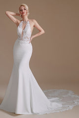 Gorgeous Halter Sleeveless Mermaid Wedding Dress With Appliques-27dress