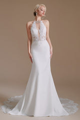 Gorgeous Halter Sleeveless Mermaid Wedding Dress With Appliques-27dress
