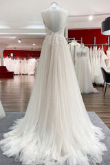 Gorgeous Halter Sleeveless Tulle Ivory Wedding Dresses With Lace-27dress