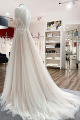Gorgeous Halter Sleeveless Tulle Ivory Wedding Dresses With Lace-27dress