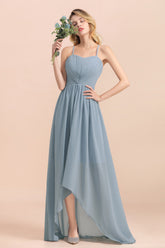 Gorgeous Hi-Lo Heart-Shaped Ruffle Bridesmaid Dress with Spaghetti Straps-27dress