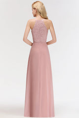 Gorgeous High-Neck Halter Lace Affordable Bridesmaid Dress with Ruffle-27dress