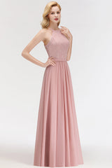 Gorgeous High-Neck Halter Lace Affordable Bridesmaid Dress with Ruffle-27dress