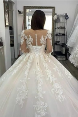 Gorgeous Illusion Tulle Ball Gown Wedding Dresses With Appliques Lace-27dress