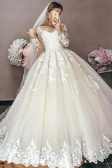 Gorgeous Illusion Tulle Ball Gown Wedding Dresses With Appliques Lace-27dress
