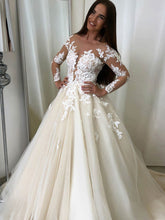 Gorgeous Illusion Tulle Ball Gown With Appliques Lace Sweep Train Wedding Dress