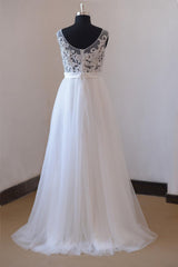 Gorgeous Jewel Appliques Sleeveless Wedding Dress Tulle Ruffles White Bridal Gowns On Sale-27dress