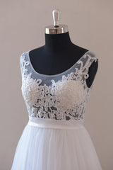 Gorgeous Jewel Appliques Sleeveless Wedding Dress Tulle Ruffles White Bridal Gowns On Sale-27dress