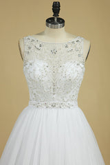 Gorgeous Jewel Beadings Tulle Wedding Dress Ruffles Sleeveless Bridal Gowns On Sale-27dress