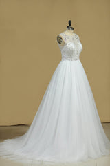 Gorgeous Jewel Beadings Tulle Wedding Dress Ruffles Sleeveless Bridal Gowns On Sale-27dress